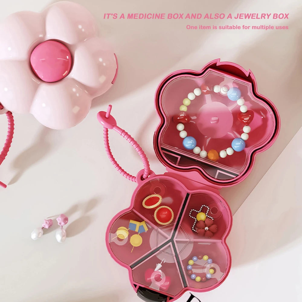 Cute Flowers Storage Box Pendant Dopamine with Dividers Jewelry Case Waterproof Plastic Medicine Box Travel
