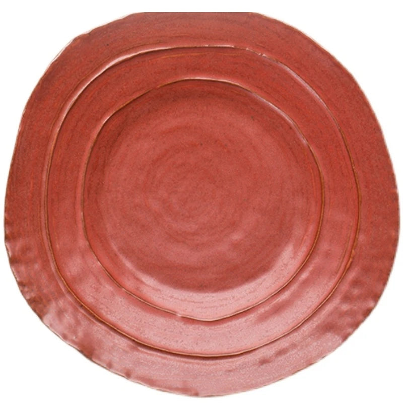 Handmade Stoneware Set Irregular Ceramic Plates Bowls art dish dining noodle