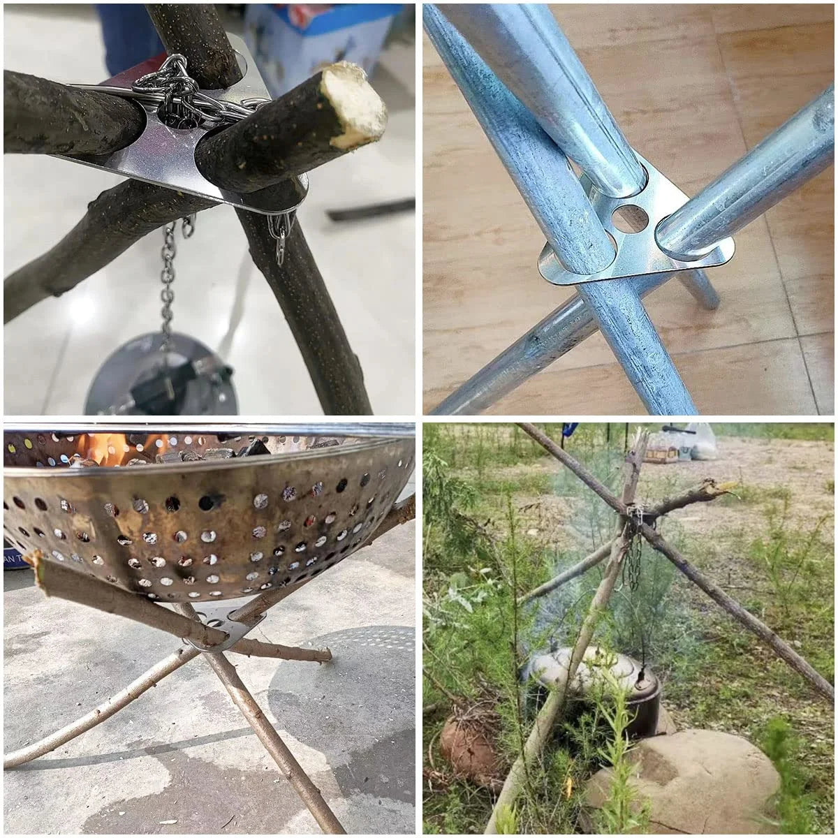 Portable Camping Gear and Equipment  Detachable Outdoor Barbecue Tripod Hanging Rack  Campfire Cooking Accessories Set