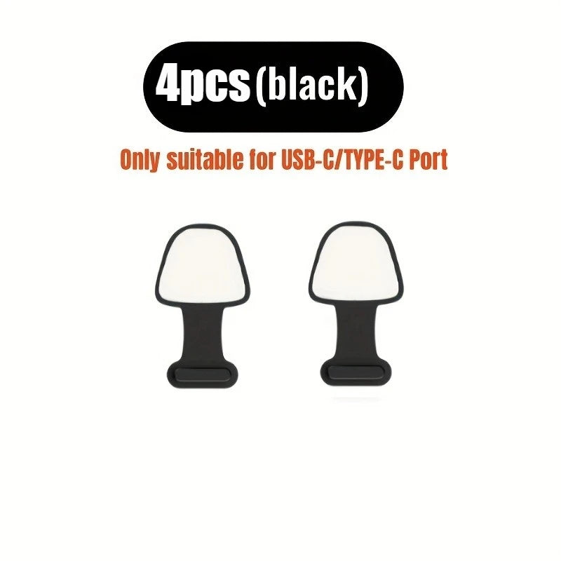 2/4PCS Silicone Dust-Proof Plug Tablet Black/Transparent Universal Charger Port Protector for iPhone & Type C Android Phones