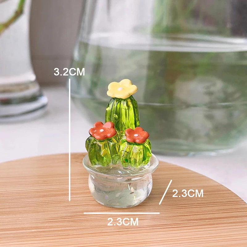 4 Pcs Handmade Resin Cactus Figurines Ornaments Mini Bonsai Cute Miniature Desktop Craft Home Decor Vehicle Ornament