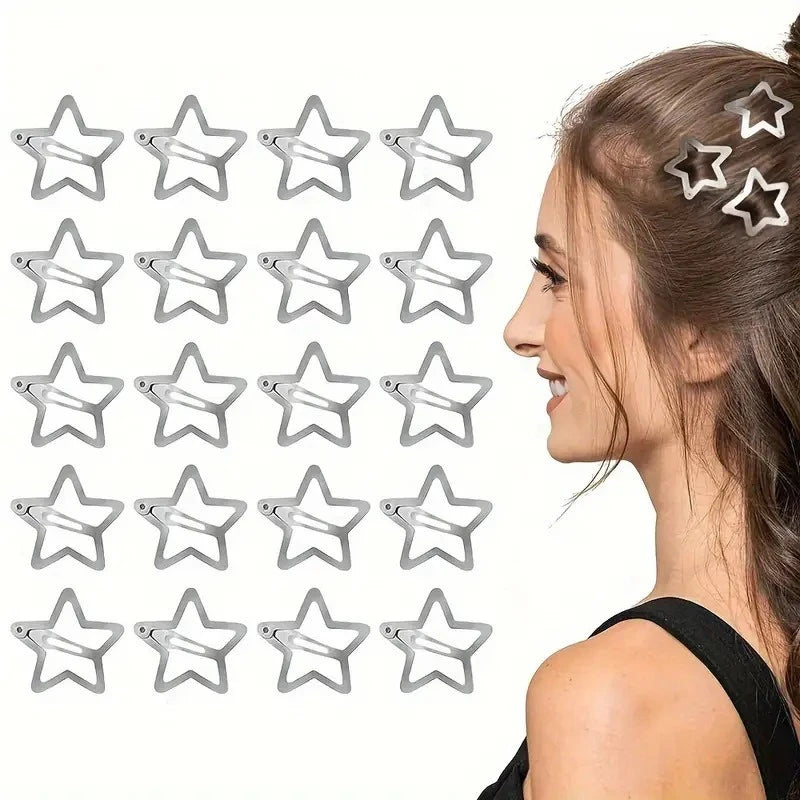 Y2K Silver Hollow Star Hair Clips Metal