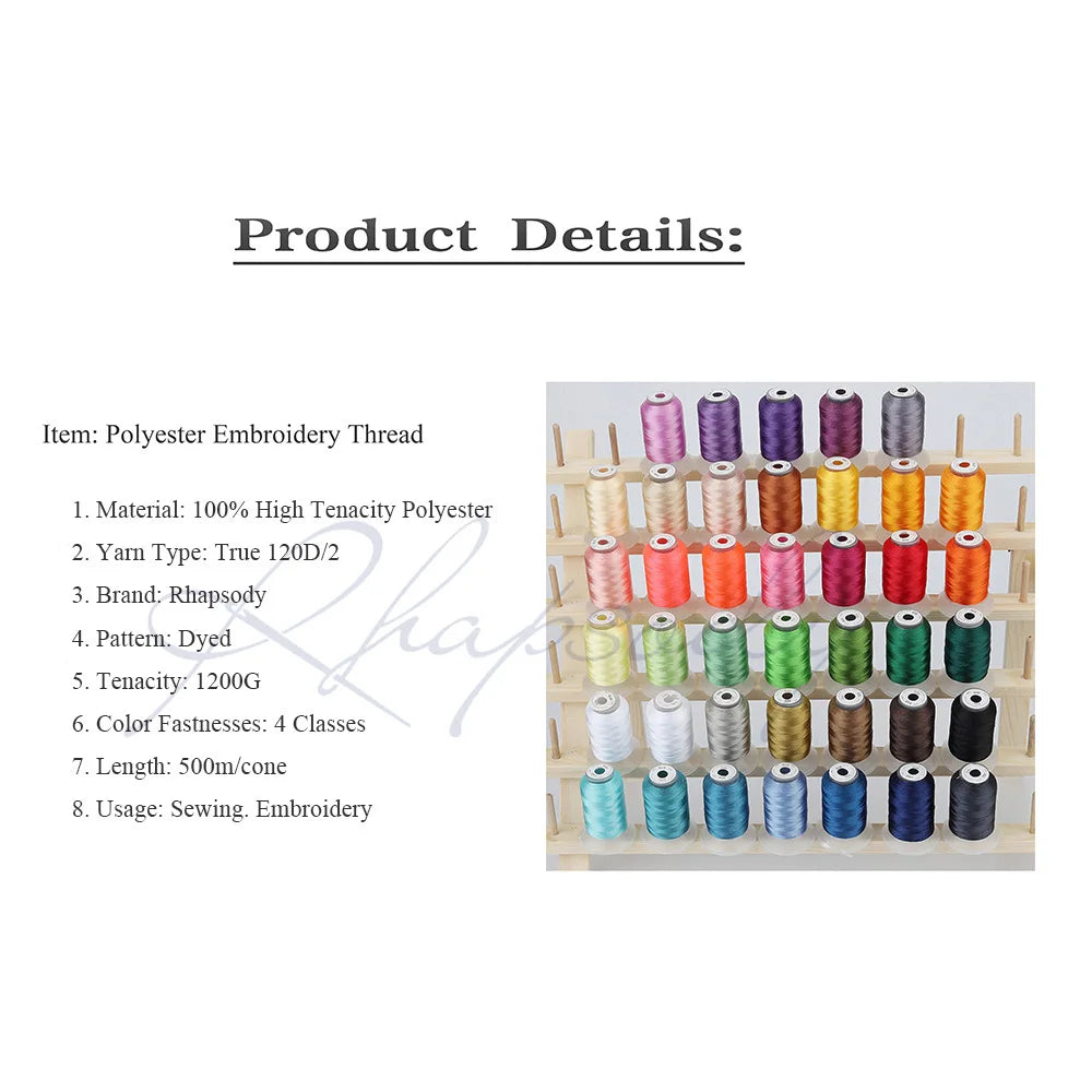 Rhapsody 40WT Polyester Embroidery Machine Thread 550Y 60 Colors Brother Babylock Janome Singer Pfaff Husqvarna Bernina Sewing