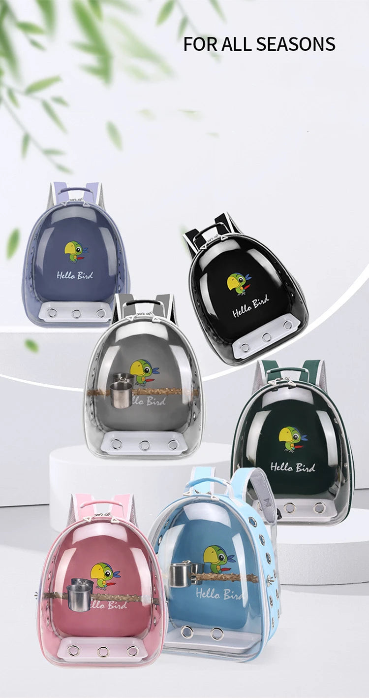 Portable Bird Cage with Prech Feeder and Tray, Acrylic Pet Backpack Bag, Parakeet, Cockatiel, Parrot, Bunny, Travel
