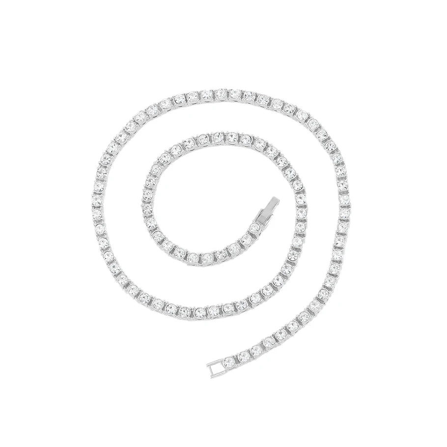 Full Rhinestone 4mm Wide Tennis Link Chain 8/18/20/24 Length Necklace Shiny  Fashion Trendy Jewelry Men Women Hip Hop Gift