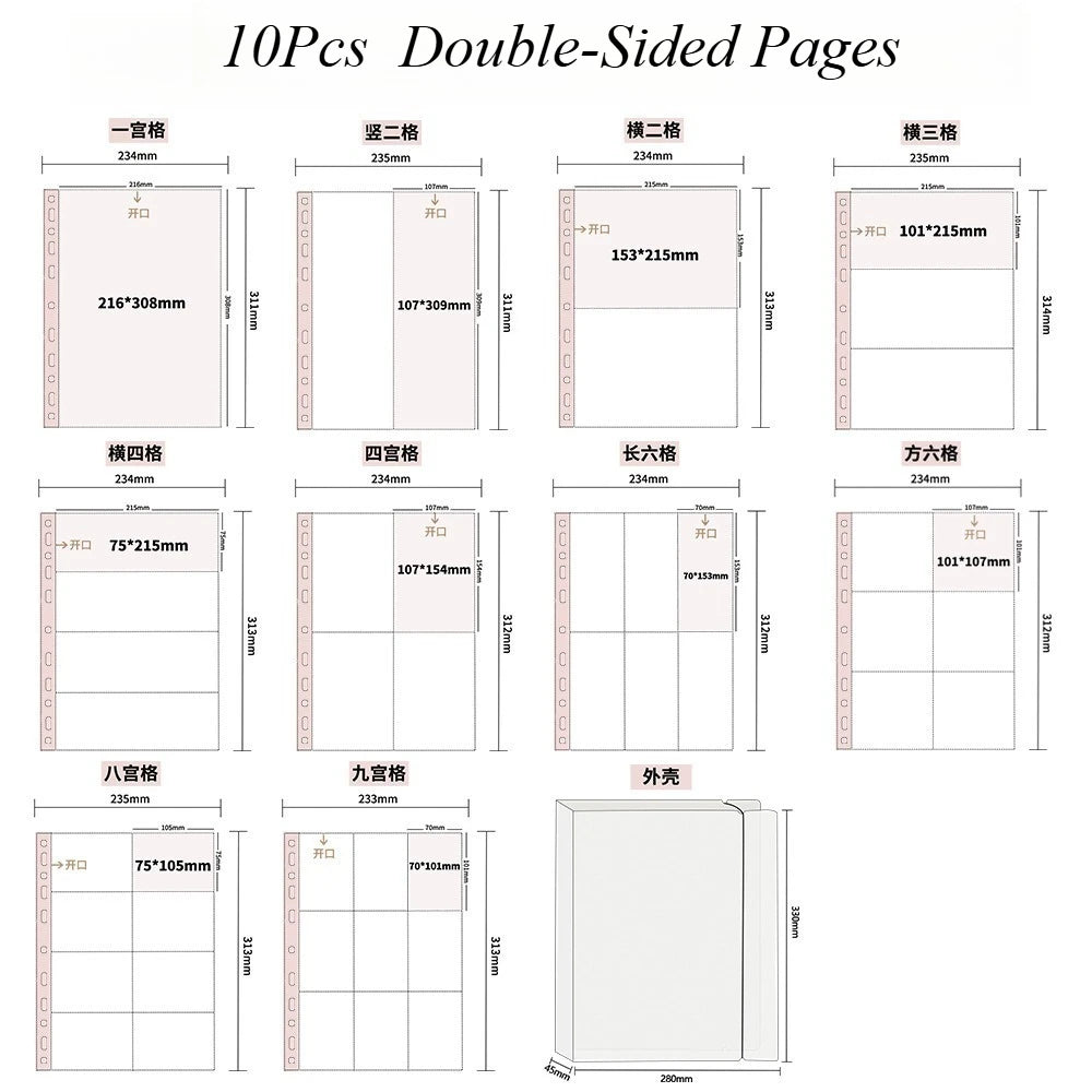 10Pcs A4 Double Sided Photo Sleeves Pages -Thick Clear Photo Album Inserts For Trading Cards, Postcards, Polaroids, Laser Ticket