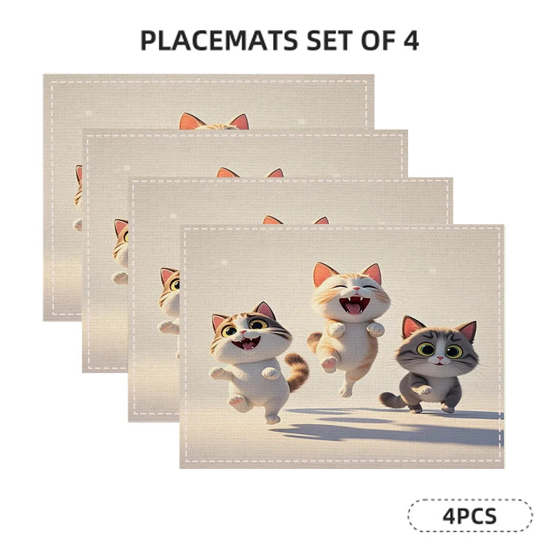 Cat Print Linen Placemats, Table Mat Set