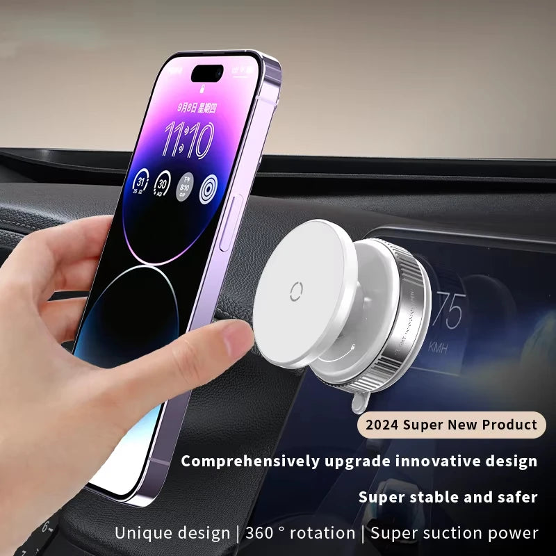 Universal Car Phone Holder Vacuum Suction Cup Strong Magnetic Adsorption 360°Phone Bracket For Gym Kitchen Car Navigation Stand