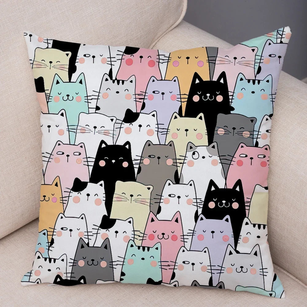 Cute Pet Hello Cat Cushion Cover Double Print Soft Plush Pillowcase for Sofa Home Car Decor Cartoon Animal Pillows Case 45x45cm