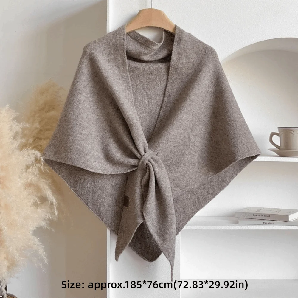 Casual Solid Color Knitted Shawl Thickened Soft Triangle Scarf Winter Warm Neck Wrap Wool Blended Shawl