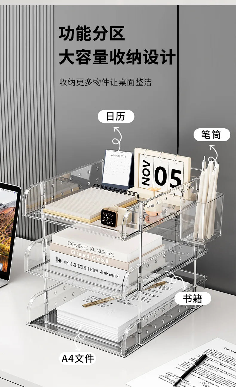 File Organizer Desktop File Storage Clear Transparent Multi-layer Stackable Rack Office Desk Organizer for Home or Office Use