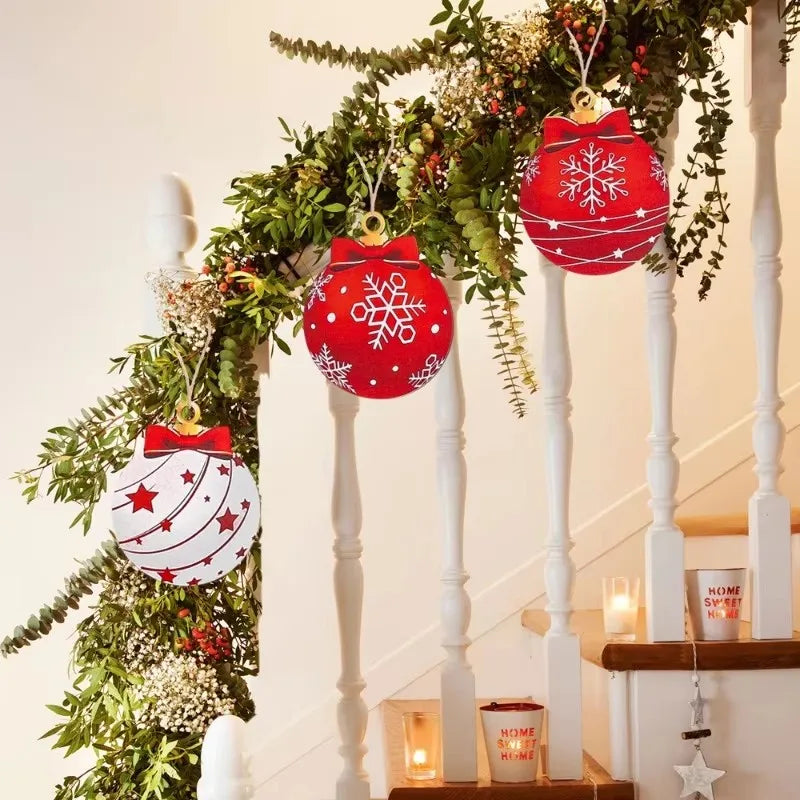 12Pcs Christmas Wooden Ball Ornaments Xmas Tree Hanging Pendant DIY Craft Merry Christmas Decoration For Home 2025 New Year Gift