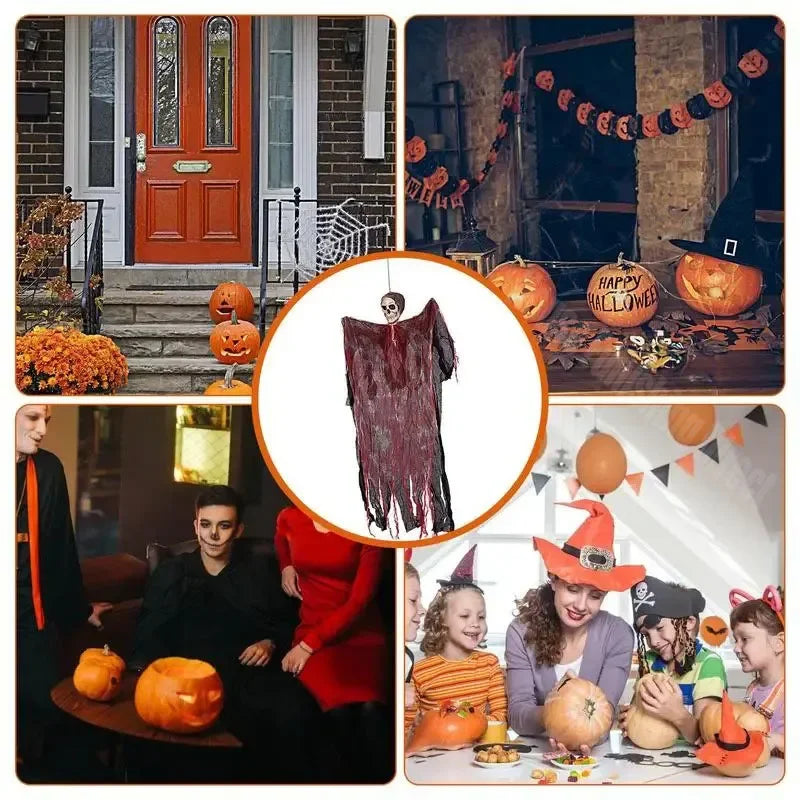 Scary Halloween Hanging Ghost Skull Halloween Party Decoration Hanging Grim Reaper Garden Bar Haunted House Skeleton Prop