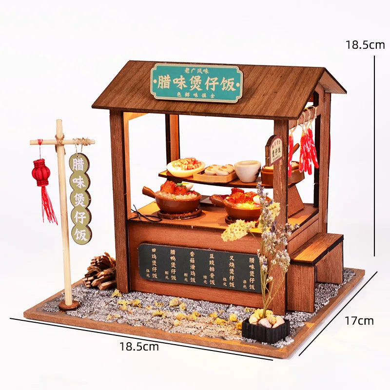 16 DIYJapanese Chinese style handmade wooden doll house Oden cooking car stall creative birthday gift collector decoration