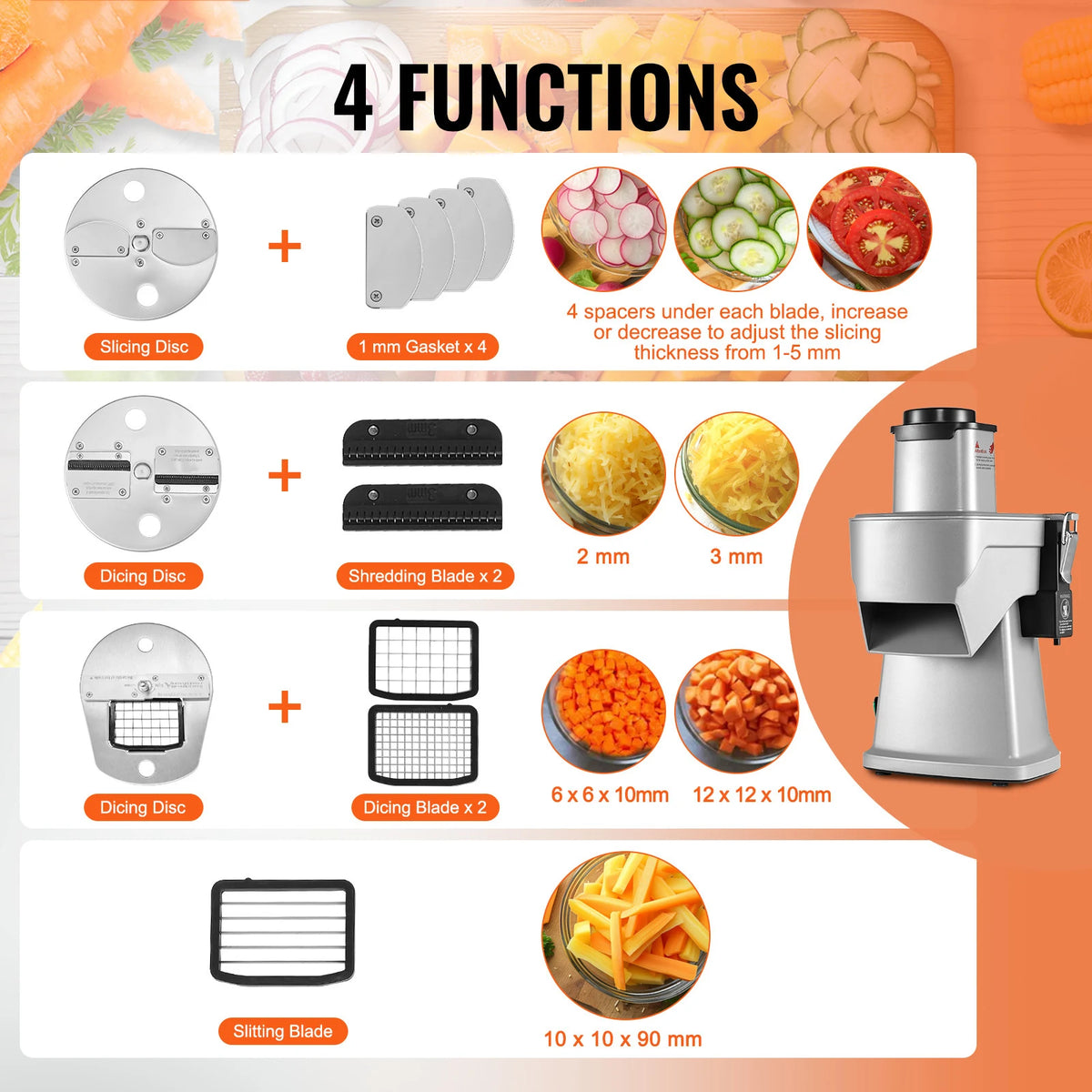 SucceBuy Electric Vegetable Slicer 4 in 1 Multifunctional Food
