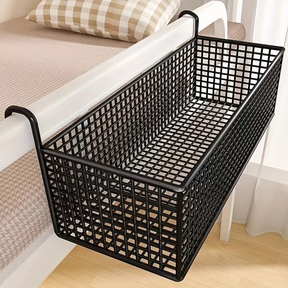 Home Storage Hollow Hanging Storage Rack Iron Holder Bedside Hanging Basket No Drill Large Capacity Space-Saving Shelf Bathroom