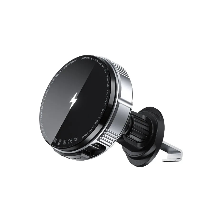 N52 Magnetic Car Wireless Charger Retractable USB C Cable Phone Cooling Holder For Magsafe iPhone 16 15 14 Pro Max Fast Charging