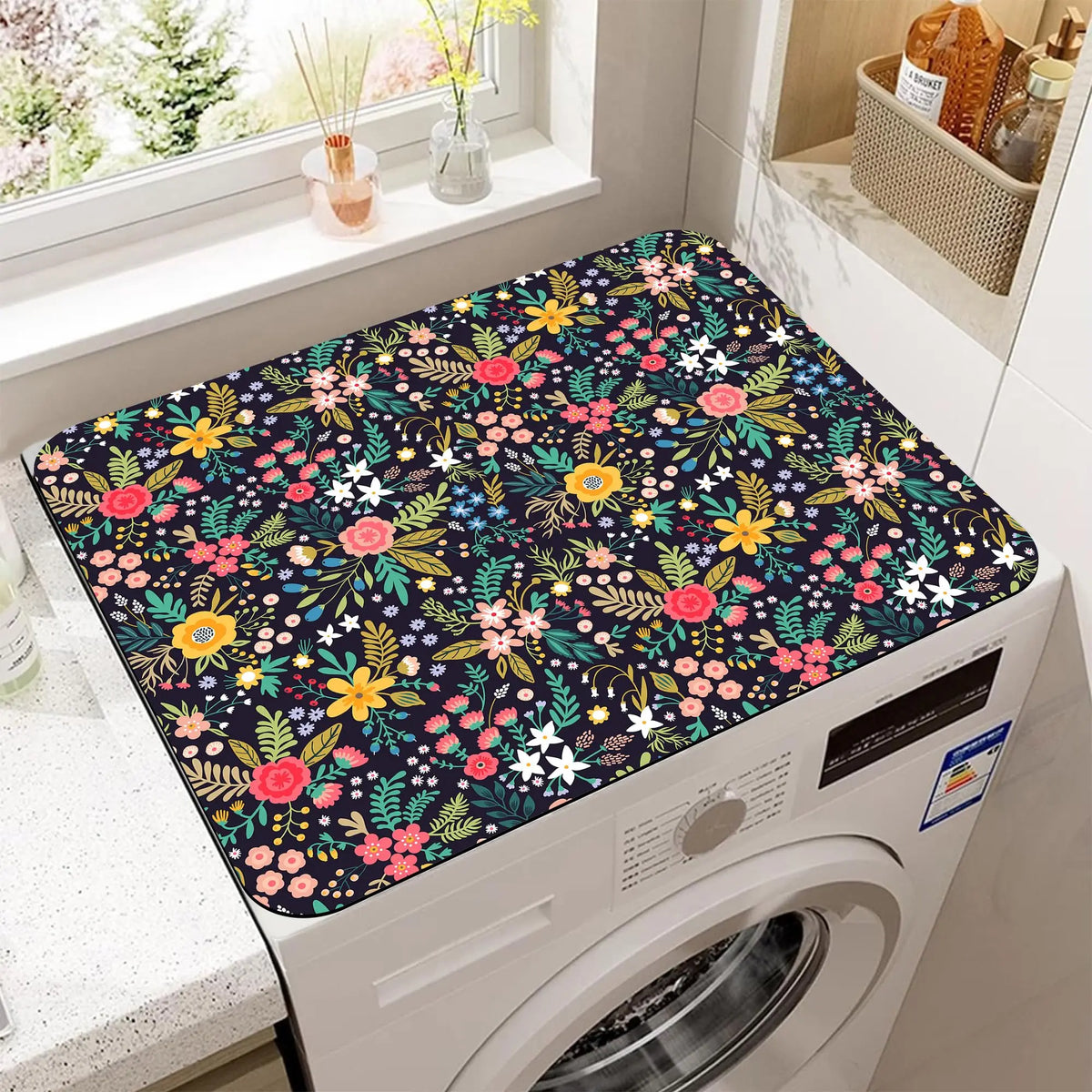 VIKAMA Colorful Mexican Boho Washer and Dryer Washing Machine Dust Cover Pad Anti-slip Absorbent Protector Mat Home Decoration