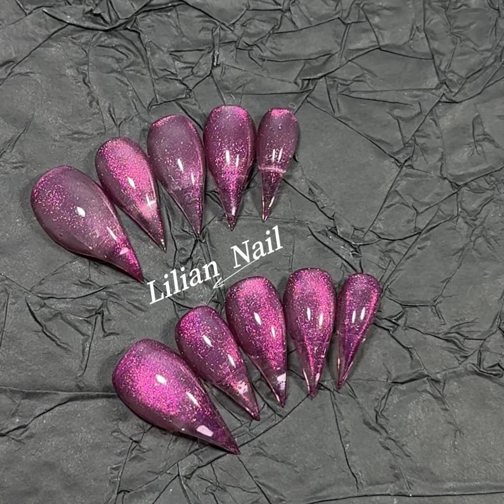10Pcs Spice Girl Colorful Handmade Full Cover False Nail Y2K Long Dragon Shape Claw Cat Eyes Gradients Reusable Press On Nails
