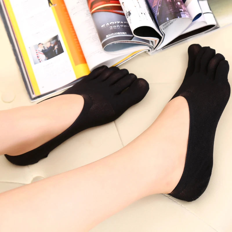 3 Pairs/Lot Five Finger Summer Invisible Toe Cotton Thin Solid Soft Shallow Mouth Breathable Deodorant No Show Woman's Socks