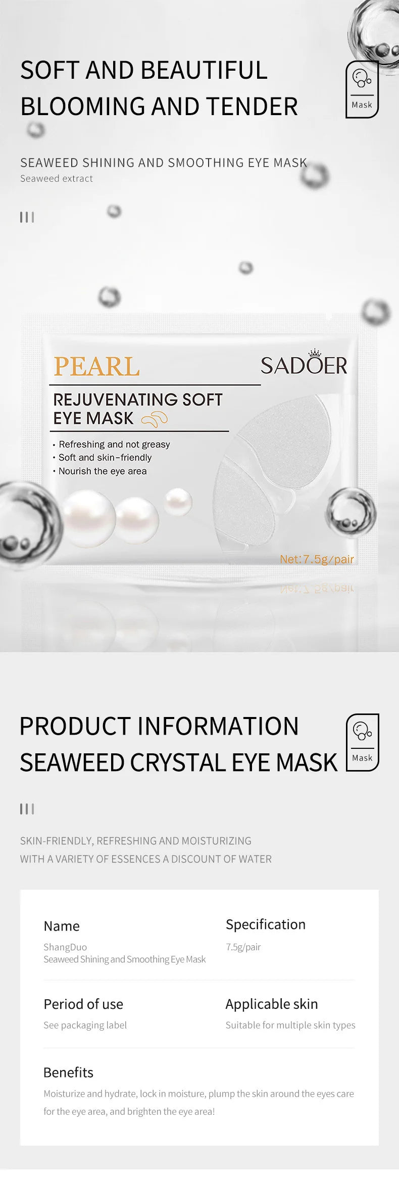 10 Pairs SADOER Crystal Collagen Eye Mask Anti Wrinkle Dark Circles Removal Eyes Bags Moisturizing Eye Patches Skin Care