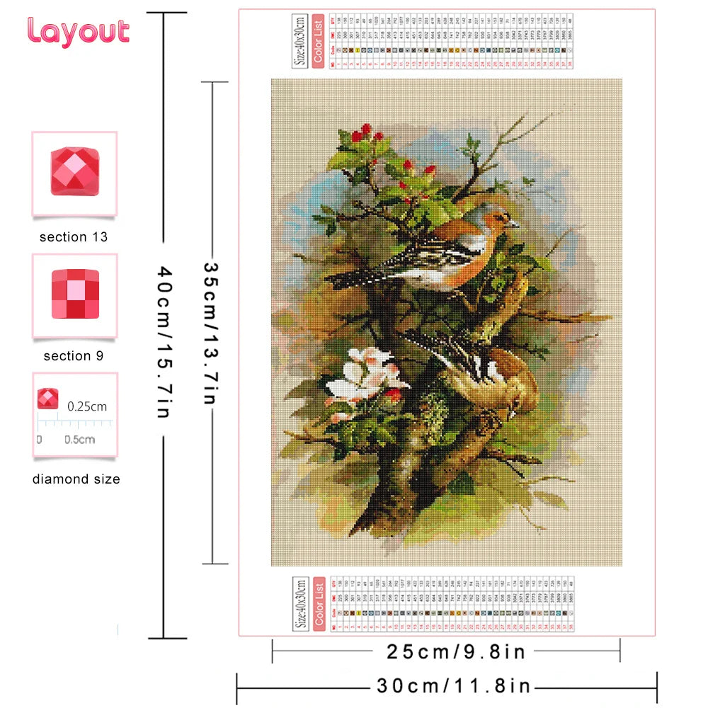 Huacan Diy Diamond Painting Animal Full Drill Embroidery Bird Home Decor Gift Rhinestone Pictures Craft Kit