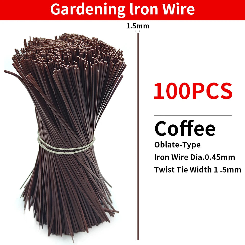 100PCS Gardening Cable Ties Reusable Oblate Iron Wire Twist Tie for Flower Plant Climbing Vines Multifunction Coated Fix Strings