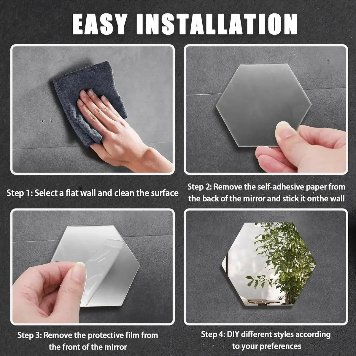 Acrylic Hexagon Mirror Wall Stickers Self Adhesive Removable
