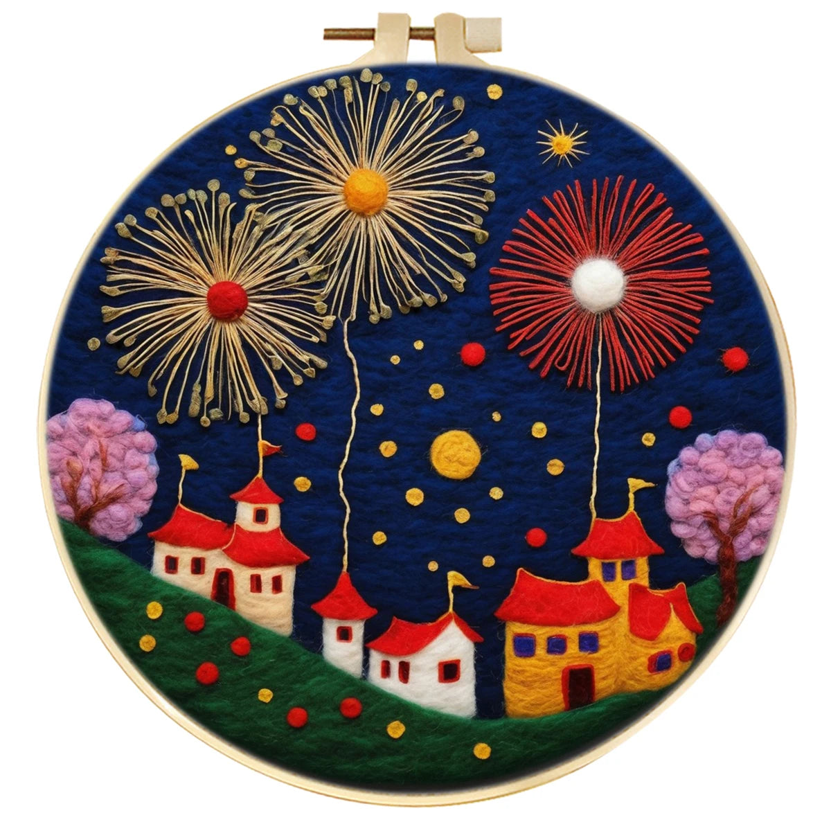 CHENISTORY the Spring Festival Wool Felting Painting Painting With Frame Kit For Beginner Handmade Felt Needles, Foam Pad,Cloth