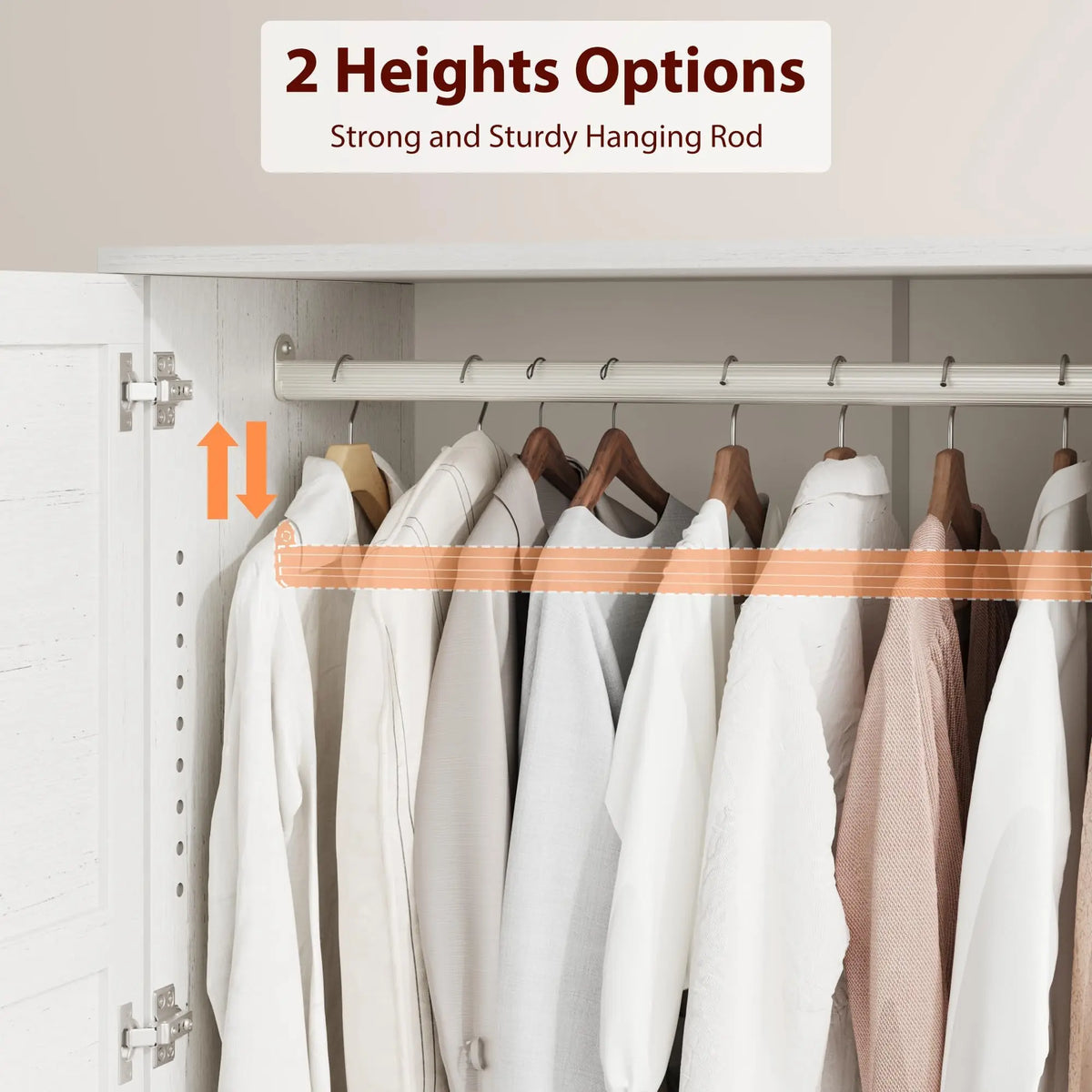 72" Tall Wooden Wardrobe Closet with 2 Drawers Adjustable