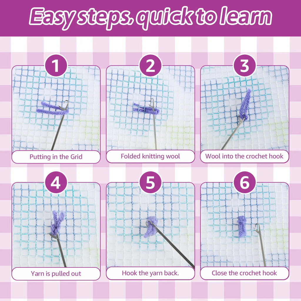 DIY Carpet Embroidery Set with Printed Pattern Cartoon Latch Hook Rug Kits for Adults Beginners Kids Crochet Needlework Crafts