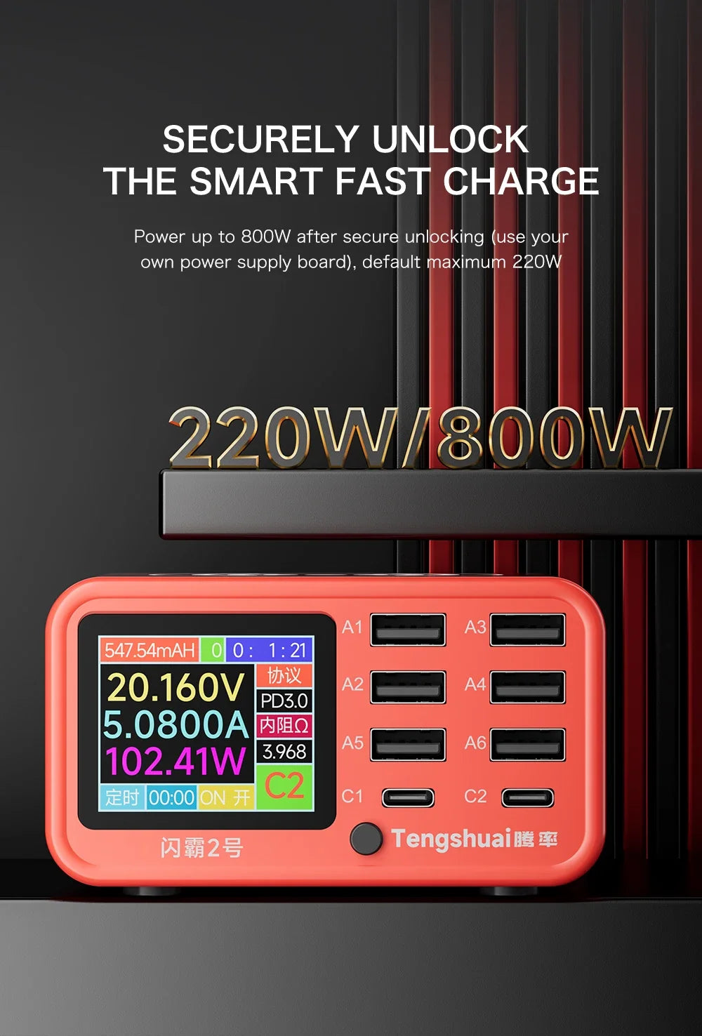 Multi-function Dianba NO.1 Pro 200W 20V 5A PD QC3.0 Fast Wireless Charger 8 Port USB Type C Mobile Phone Charger Desktop Hub