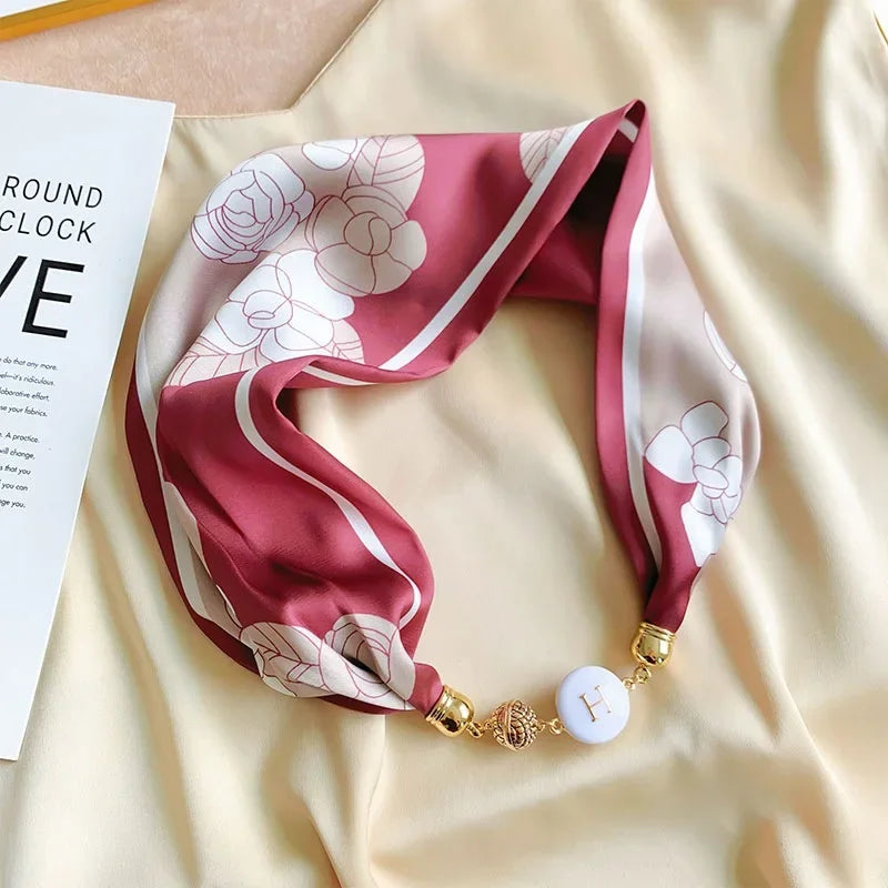 Imitation Silk Scarf Magnetic Buckle Necklace Pendant Wearing Spring and Autumn Cervical Protection for Women