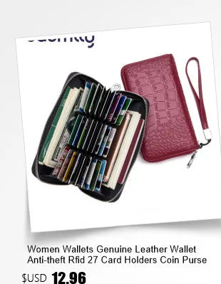 RFID Wallet for Women  Genuine Leather Female Travel Purse Zipper  Women's Wallet 36 Card Holder мини кошелек жен