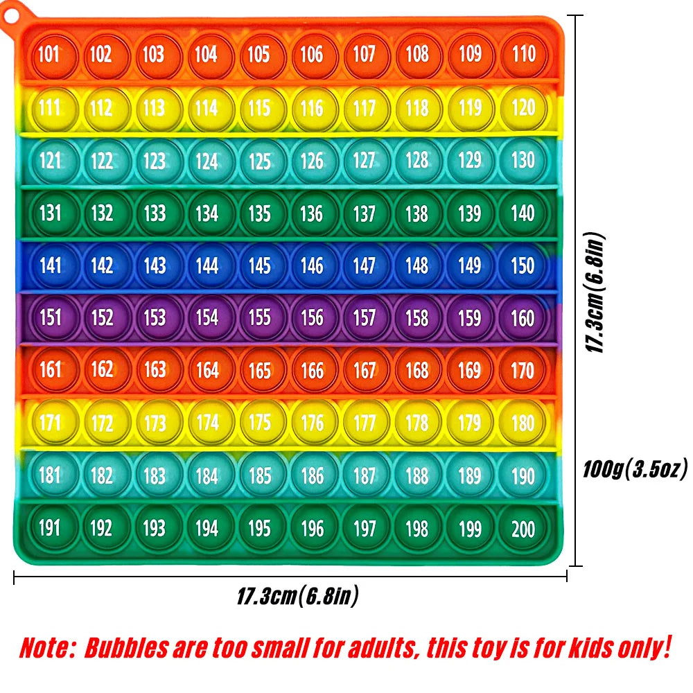 1-200 Numbers Counting Math Fidget Toys, Rainbow Silicone Push Bubble Educational Math Games Toys for Preschool Kids