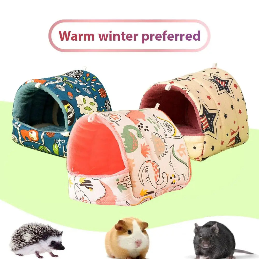 Winter Cute Cartoon Rabbit Squirrel Mini Cage Guinea House Pig Pet Soft Animal Bed Mat Small Warm Hamster Nest Sleeping S5W0