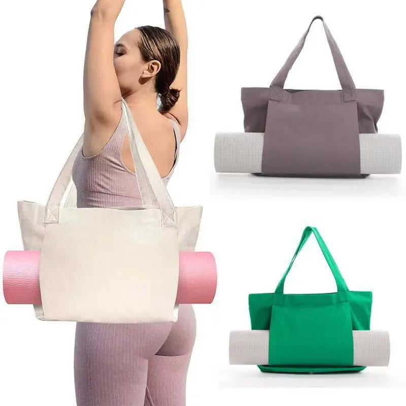1pc Yoga Bag Yoga Mat Storage Tote Large Capacity Portable Canvas Storage Bag for Fitness Pilates Outdoor Exercise