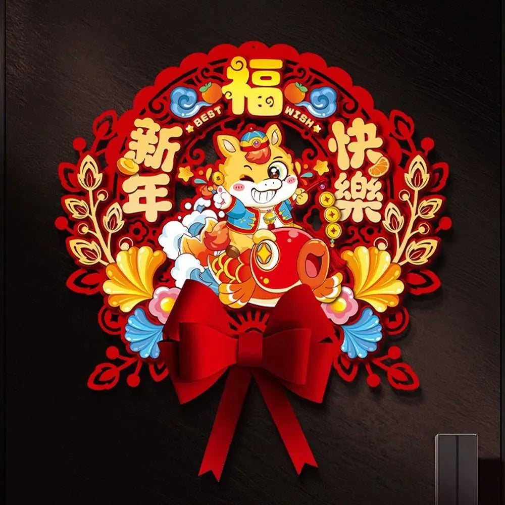 Chinese 2026 Horse Year Door Sticker Nonwovens Traditional Fu Character Sticker Blessing Cartoon New Year Wall Sticker