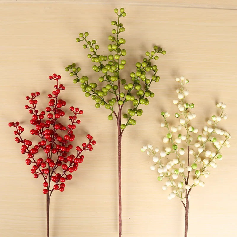 Christmas Red Berry PE Artificial Flower 1PC Fake Berries Christmas Wreath Handmade Accessories Home New Year Decorations