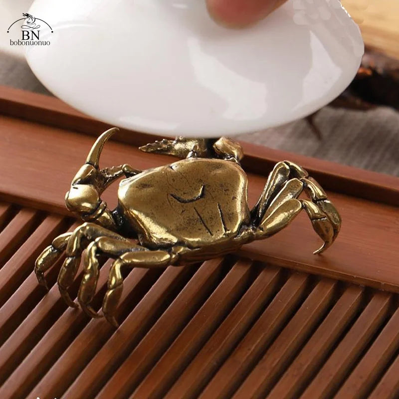 60G Brass Crab Small Statue Ornament Copper Handmade Antique Animal Miniature Figurine Office Desk Decoration Home Decor Craft