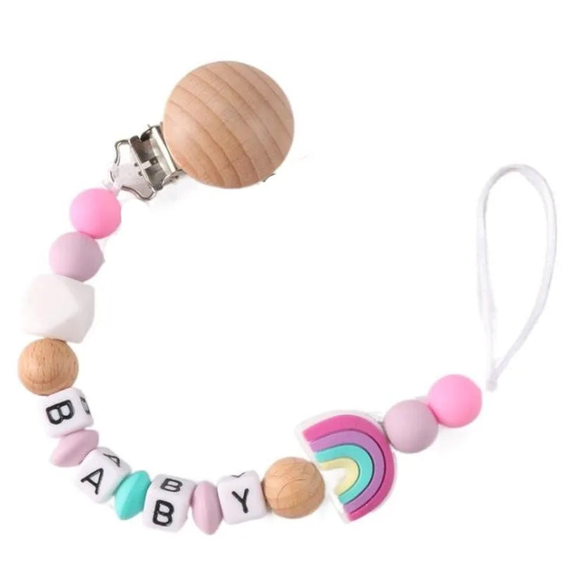 Custom English Letter Name Silicone Rainbow Beads Baby Pacifier