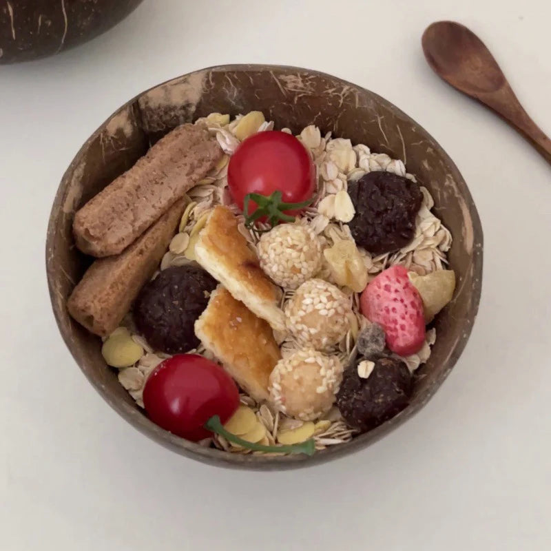 Kitchen Natural Coconut Bowl Set Wooden Salad Ramen Wood Spoon Coco Smoothie Tableware