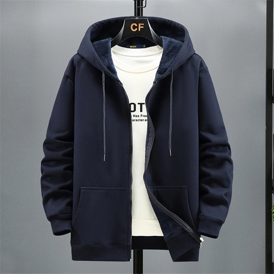 2024 Men Zip Oversized Hoodie Plus Sized Fleece Hood Long Sleeve Top Male Sweatshirt Zipper Loose Baggy Big Size Plus Large 12XL