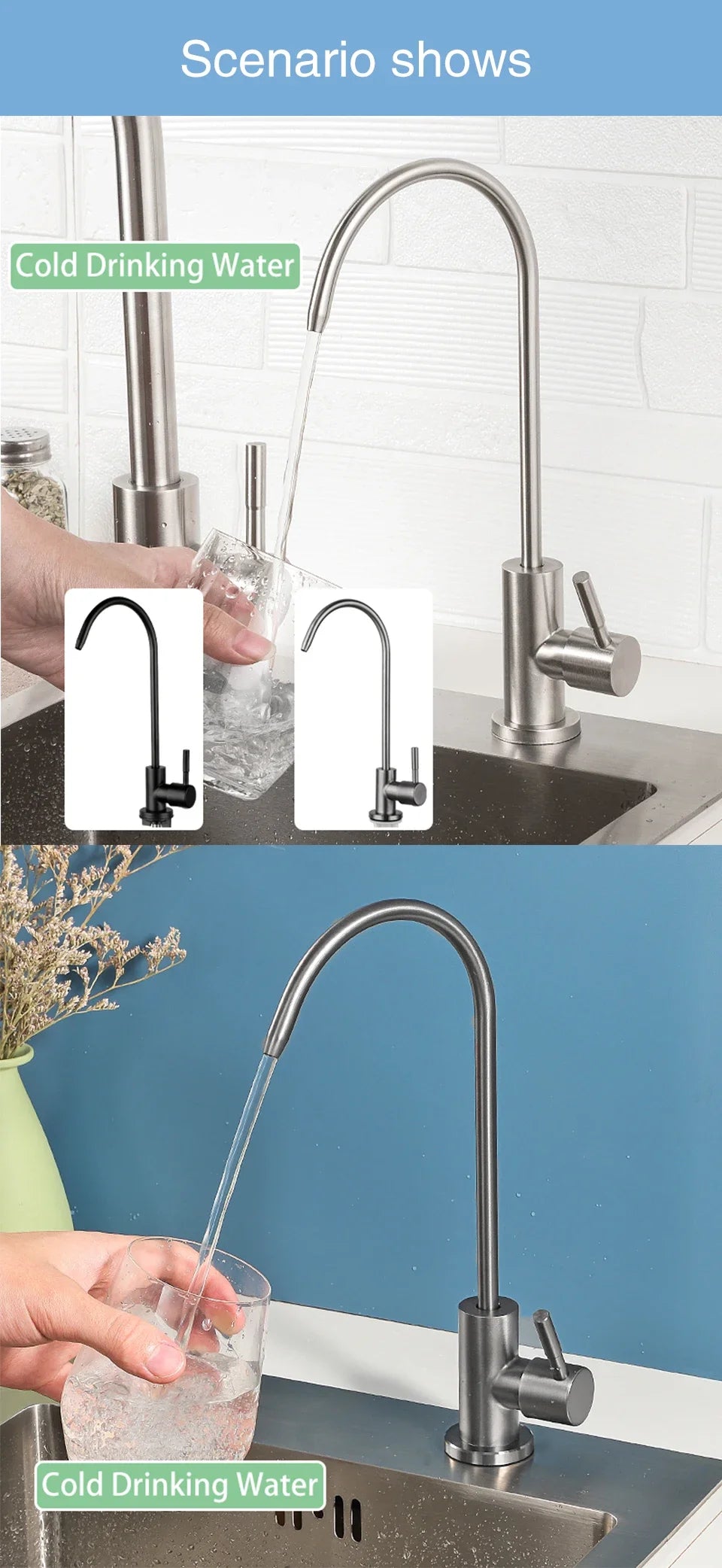 ULA 1/4"Kitchen Faucets Direct Drinking Tap Stainless Steel Water Purifier Faucet Single Cold Water Sink Faucet Filter Faucet