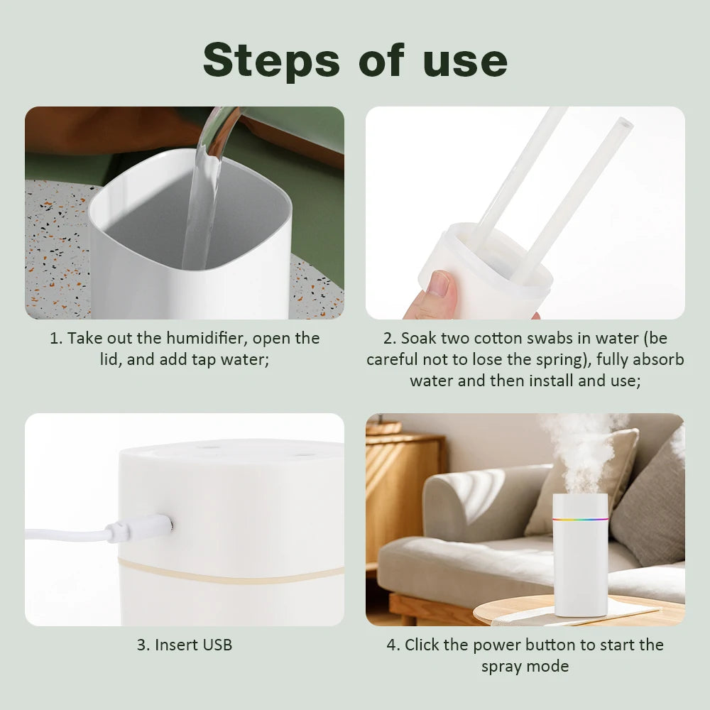 600ML Double-Spray Aroma Humidifier with Colorful Lights