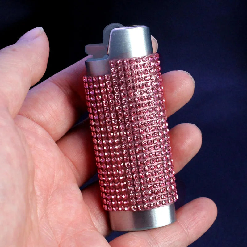 Fashion Bling Rhinestone Crystal Lighter Case Cover Sleeve Metal Shiny Lighter Holder for Bic Full Standard Size Lighter Type J6