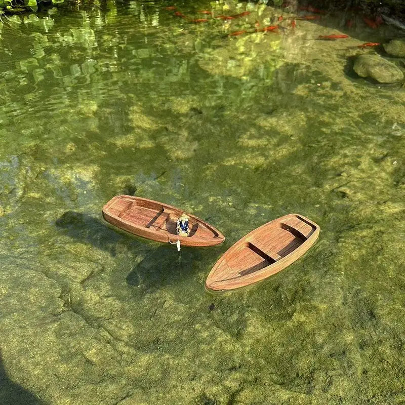 Handmade Wooden Boat Decoration Mini Floating Boat Model Landscaping Fishing Boat Fish Tank Pond Decoration Aquarium Accessories