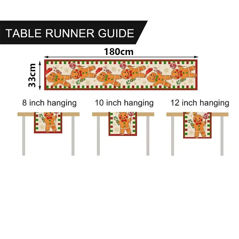 Christmas Gingerbread Man Linen Table Runners Kitchen Table Decor Xmas Santa Snowflake Dining Table Runners Christmas Decoration