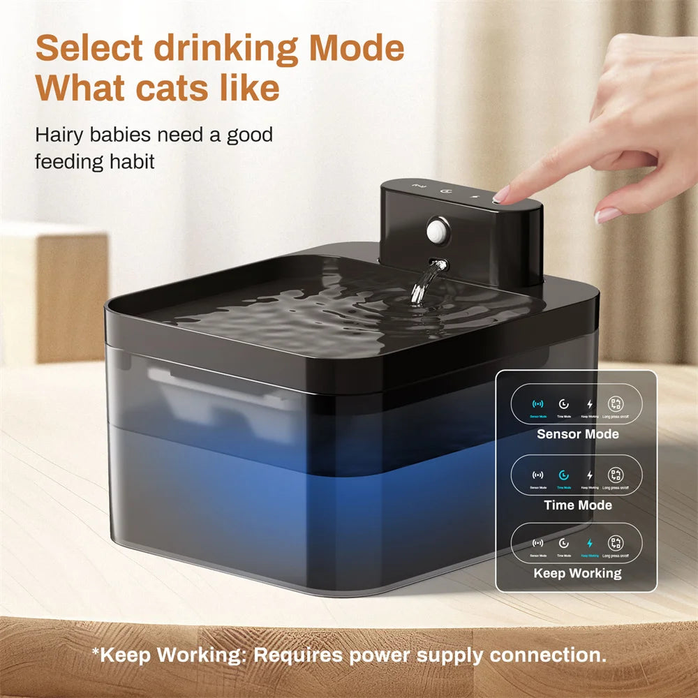 2.2L 5V Wireless Charging Cat Fountain Operated Automatic Pet Drinking Water With Motion Sensor Dog Cat Water Dispenser Bowl