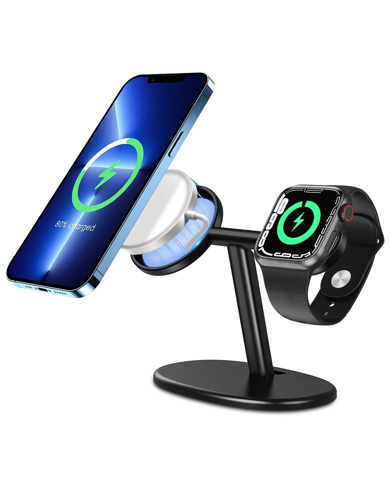 EWA 2-in-1 Aluminum Phone Stand for MagSafe Charger - [Charger Not Included] Phone Holder  for iPhone 16~12 & Apple Watch Series